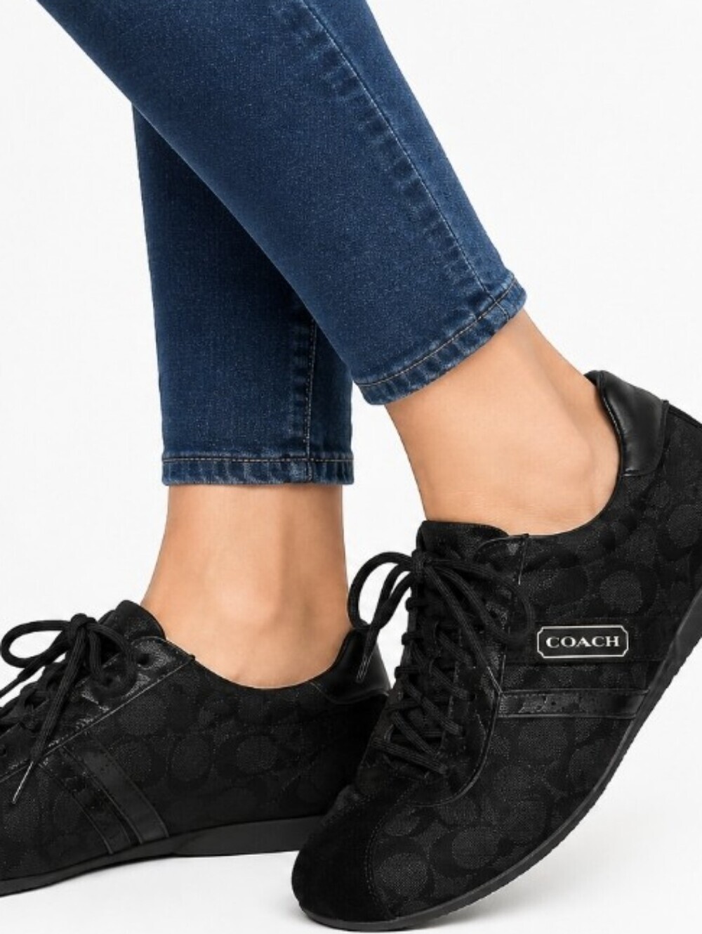 Coach Katelyn Signature C Logo Black Suede Lace-Up Sneakers Shoes Women's Sz 7.5